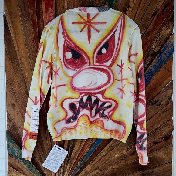 Heron Preston x Kenny Scharf crewneck wool exposed seams sweater Sz XS - Picture 2 of 10